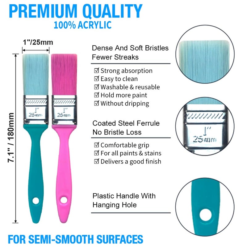 Greatandrew Great Andrew 12 PCS Small Paint Brushes1 Inch, Paint Brush for Painting Acrylic Oil Crafts DIY, Paint Brushes for Walls,Touch Up,Trim Painting Supplies - Image 2